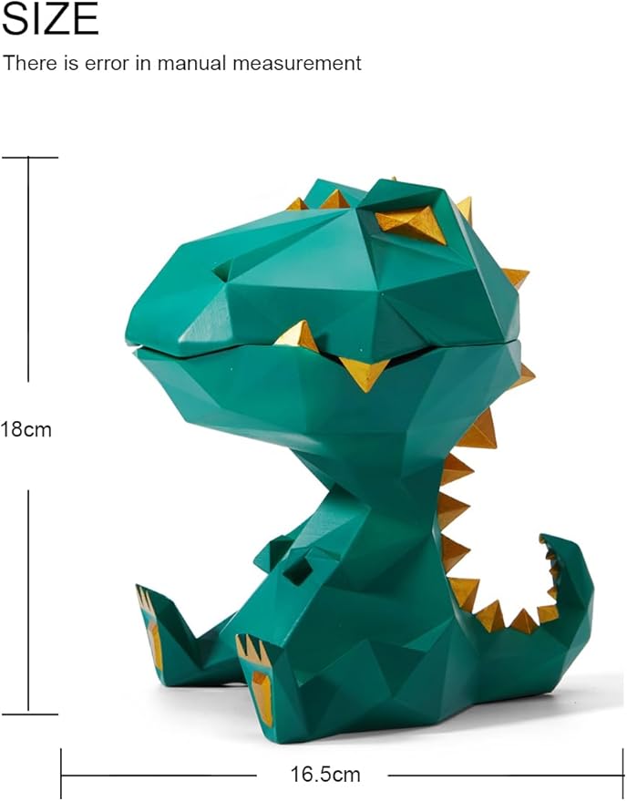 HAUCOZE Dinosaur Statue Candy Dish Key Bowl Dino Gifts Sculpture Modern Home Decor Accessories Pop Arts Polyresin Cookie Jar Green 7.5 inch