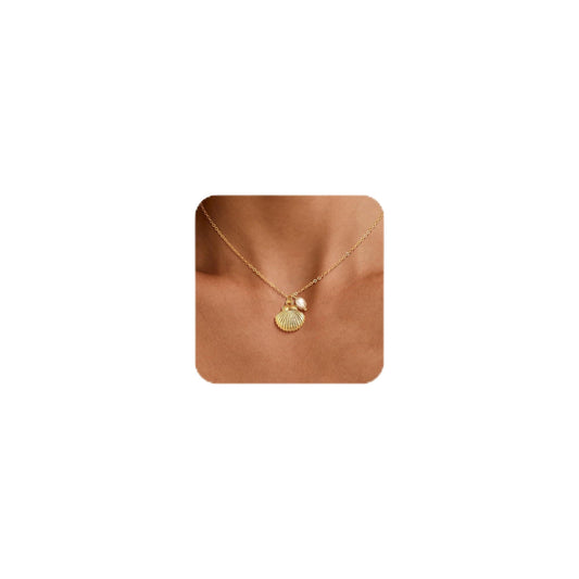 Picuzzy 14K Gold Plated Seashell Pendant Necklace for Women Trendy, Sea Shell Beach Necklace Ocean Coastal Tropical Nautical Vacation Summer Jewelry Pearl Accessories for Women