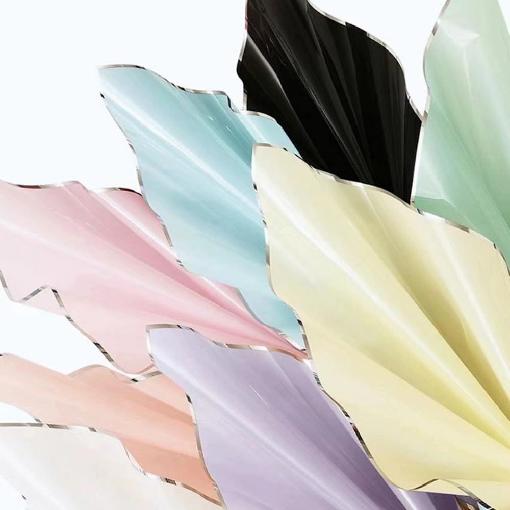 BBJ WRAPS Flower Wrapping Paper Silver Line, Korean Bouquet Wrapping Paper Waterproof Floral Paper Wrap Florist Supplies, 20 Sheets, 22.8x22.8 inch (Black)