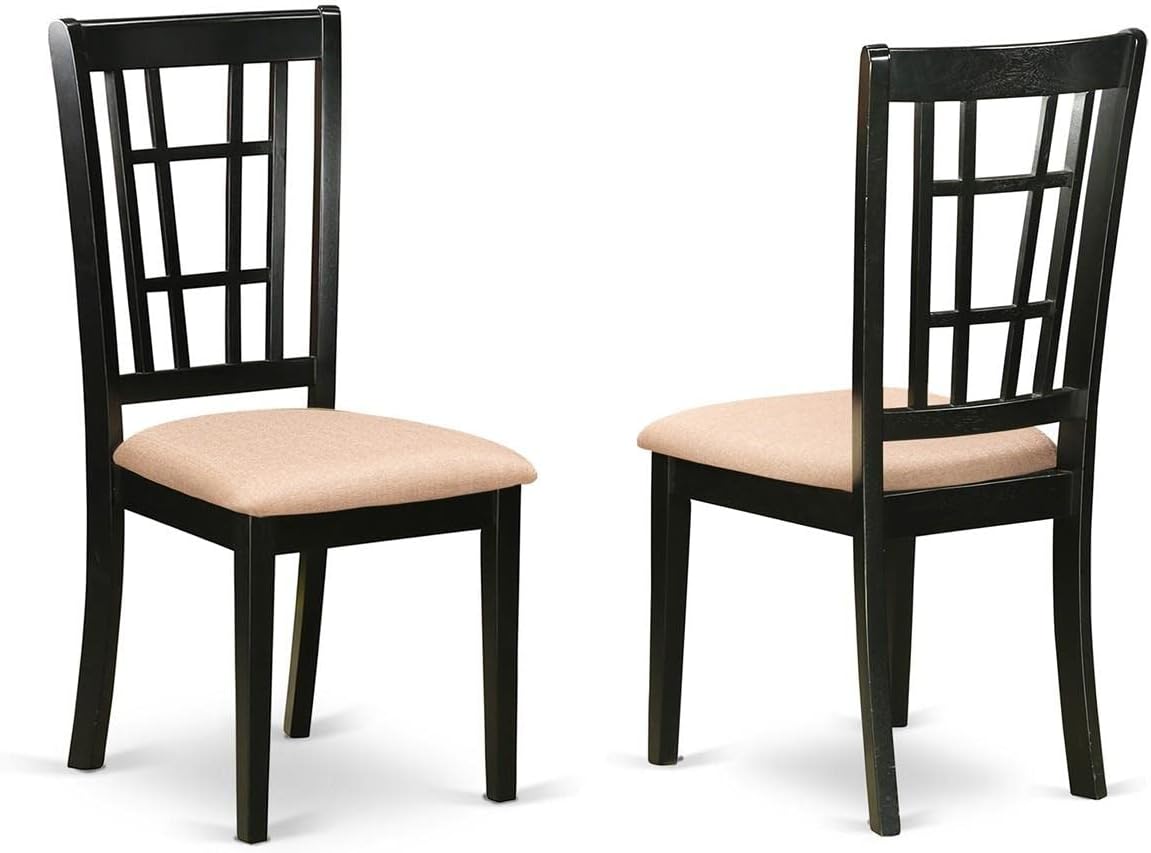 East West Furniture DLNI3-BCH-C 3 Piece Kitchen Table Set for Small Spaces Contains a Round Dining Table with Dropleaf and 2 Linen Fabric Dining Room Chairs, 42x42 Inch, Black & Cherry