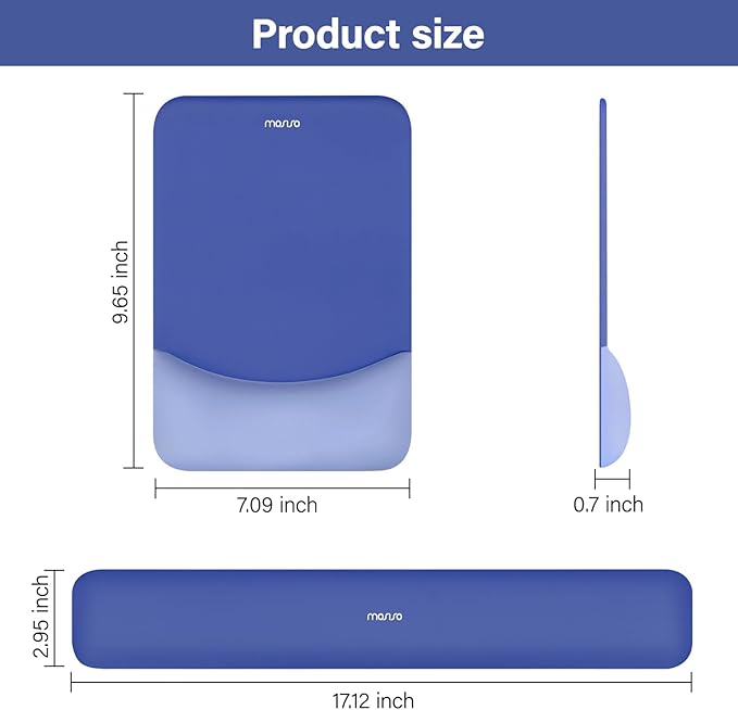 MOSISO Wrist Rest Support for Mouse Pad&Keyboard Set, Rectangular Ergonomic Mousepad Non-Slip Base Home/Office Pain Relief&Easy Typing Pad with Neoprene Cloth&Raised Silicone Lining, Royal Blue
