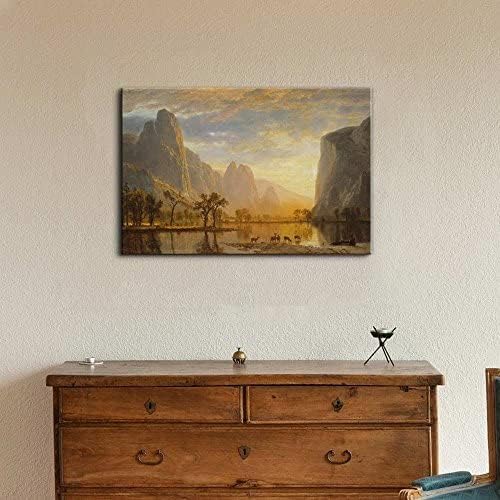 wall26 Canvas Print Wall Art Golden Hour Over Mountain Landscape & Deer Nature Wilderness Illustrations Modern Art Rustic Scenic Colorful Multicolor for Living Room, Bedroom, Office - 16"x24"