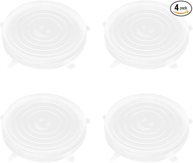 4 Pack 7.3in Reusable Silicone Stretch Lids, Silicone Bowl Covers for Food Storage, Universal Stretchable Lids for Containers Produce, Elastic Expandable Seal Cover, Microwave Freezer Safe