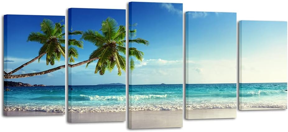 Wieco Art 5 Piece Large Modern Contemporary Ocean Sea Beach Giclee Canvas Prints Artwork Gallery Wrapped Seascape Pictures Paintings on Canvas Wall Art for Living Room Bedroom Home Decorations L