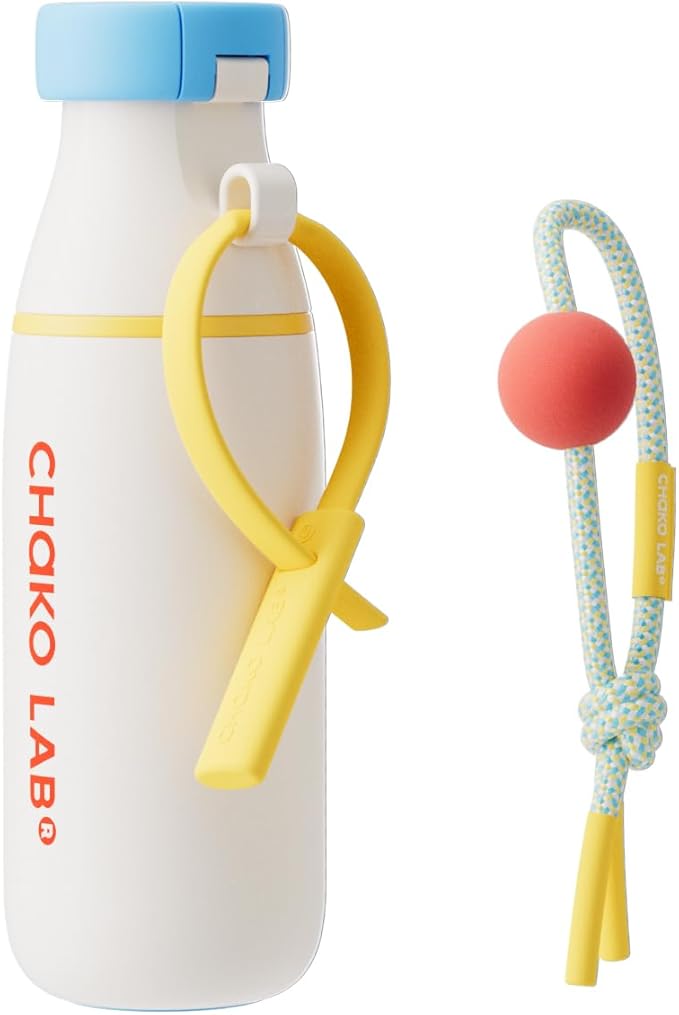 CHAKO LAB Insulated Stainless Steel Water Bottle with Two Strap | BPA-Free Leak Proof | 17oz Bottle with Spout Lid & Straw | Milk Pudding