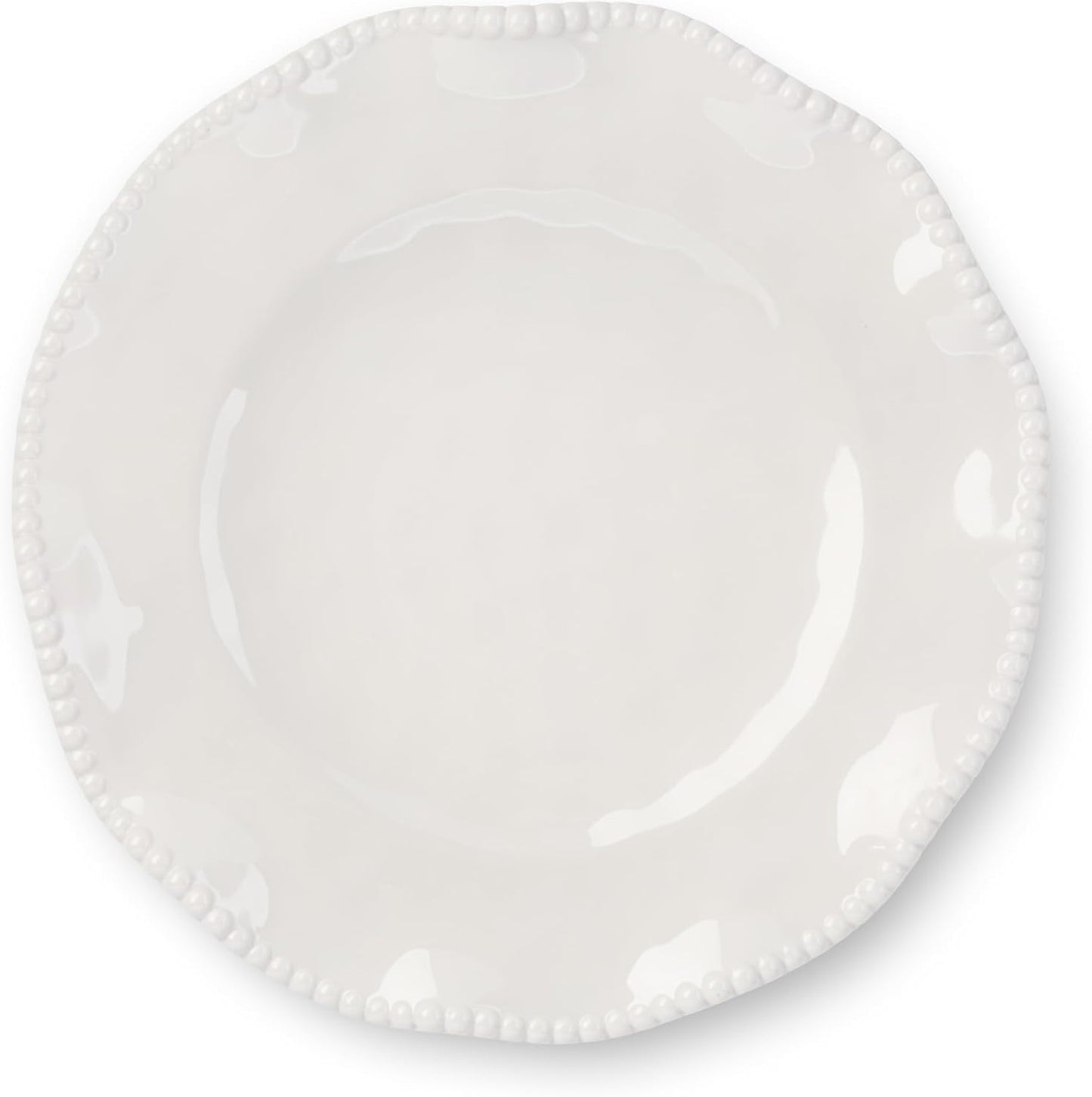 Perlette Off-White Beaded 12-Piece Dinnerware Set – Includes 4 Dinner Plates, 4 Salad Plates, 4 Bowls (7.5" x 2", 22 oz) – Elegant Unbreakable Melamine, Heavyweight, Perfect for Indoor/Outdoor Dining