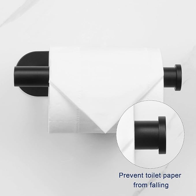 NearMoon Toilet Paper Holder Self Adhesive, Premium Thicken SUS304 Stainless Steel Rustproof Adhesive Toilet Roll Holder no Drilling for Bathroom, Kitchen, Washroom (3 Pack, Matte Black)