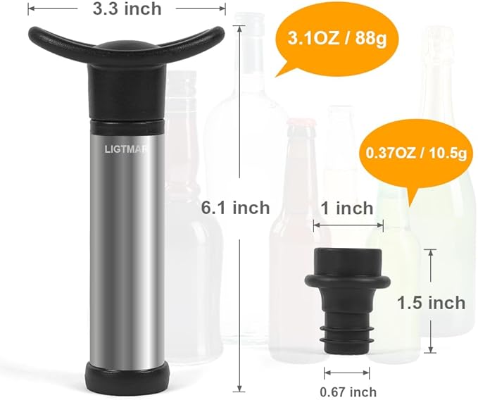 Upgraded LIGTMAR Wine Saver Pump with 6 Vacuum Wine Stoppers, Wine Bottle Preserver Keep Wine Fresh, Food Grade Silicone Wine Corks Fit Any Wine Bottles