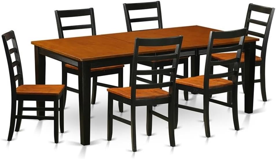 East West Furniture QUPF7-BCH-W 7 Piece Kitchen Table & Chairs Set Consist of a Rectangle Dining Table with Butterfly Leaf and 6 Dining Room Chairs, 40x78 Inch, Black & Cherry