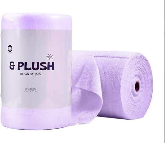 & PLUSH Microfiber Cleaning Cloth Roll - 85 Pack, Tear Away Microfiber Towels, 12" x 12", Reusable, Washable, Streak Free, Ultra Absorbent Dish Rags for Car, Home, Garage or Shop (Purple)