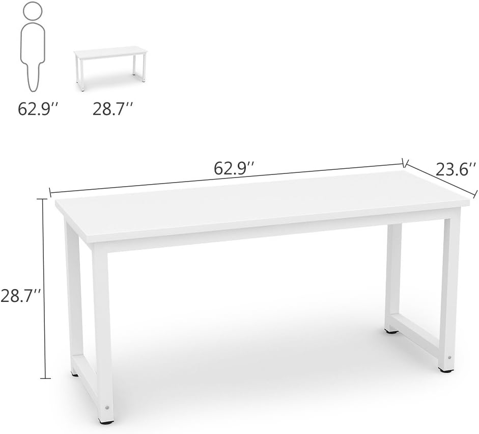 Tribesigns Computer Desk, 63 inch Large Office Desk Computer Table Study Writing Desk for Home Office, White