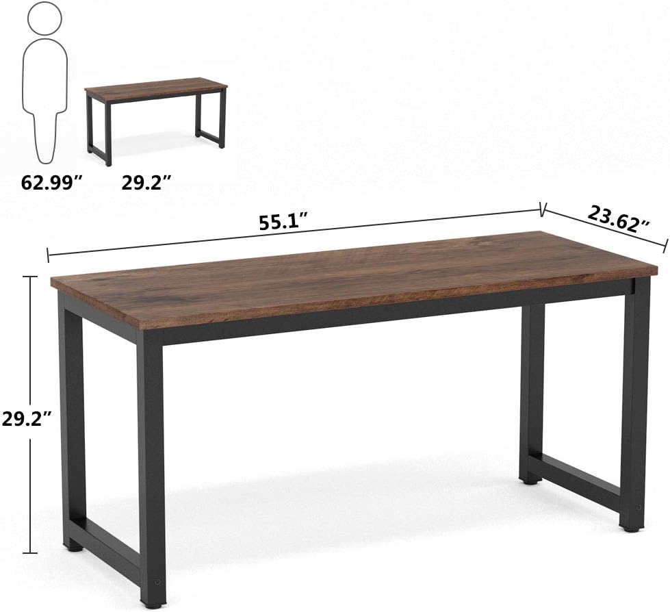 Tribesigns Computer Desk, 55 inch Large Office Desk Computer Table Study Writing Desk Workstation for Home Office, Rustic Brown