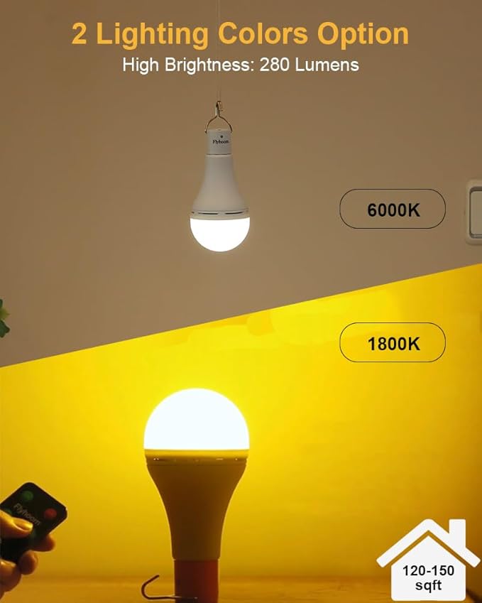 USB Rechargeable Light Bulbs with Remote Timer, 5 Light Modes, Daylight & Amber Light,1800mAh Rechargeable LED Light Bulb for Camping, Hiking, Emergency