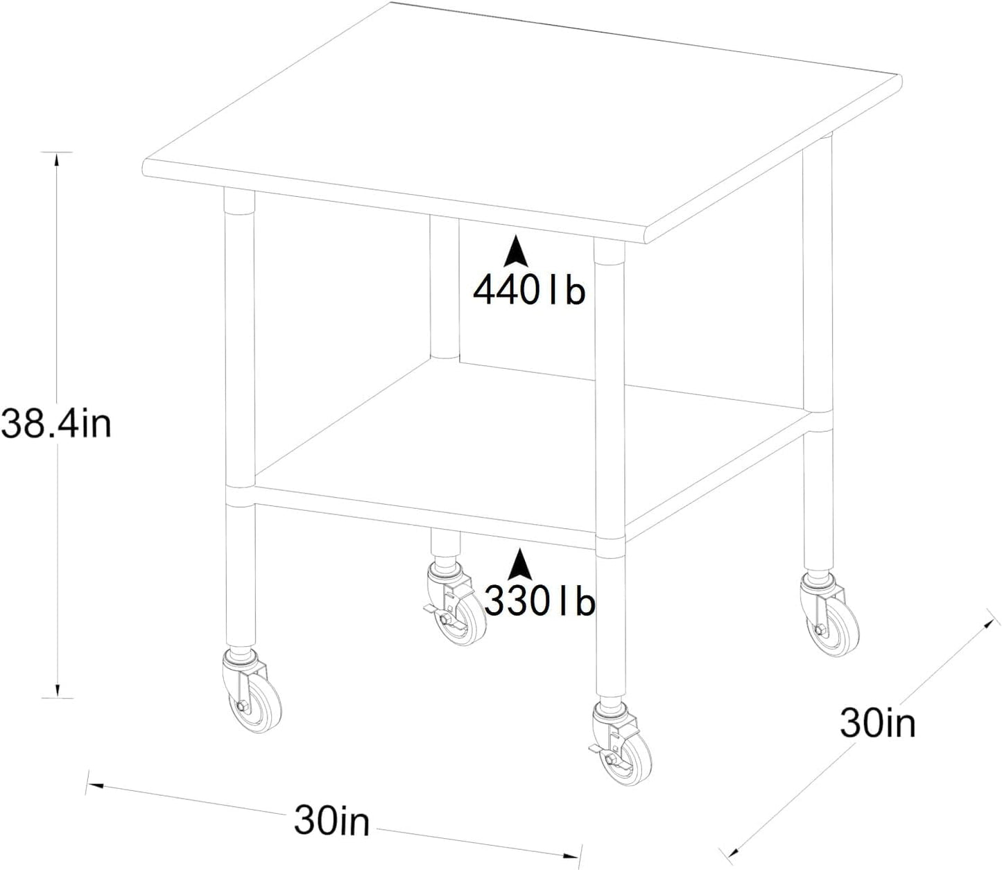 ROCKPOINT Stainless Steel Table for Prep & Work with Caster Wheels 30x30 Inches, NSF Commercial Heavy Duty Table with Undershelf and Legs for Restaurant, Home and Hotel