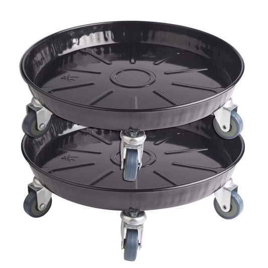 ARTLINE Round Plant Stand with Lockable Wheels, Heavy Duty for Indoor Outdoor, Large Rolling Dolly Planter Caddy on Casters to Carry Potted Flower Pot, Round Metal Tray NO Holes, Black