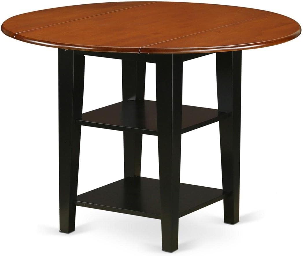 East West Furniture SUAV5-BCH-LC 5 Piece Dining Table Set for 4 Includes a Round Kitchen Table with Dropleaf & Shelves and 4 Faux Leather Dining Room Chairs, 42x42 Inch, Black & Cherry