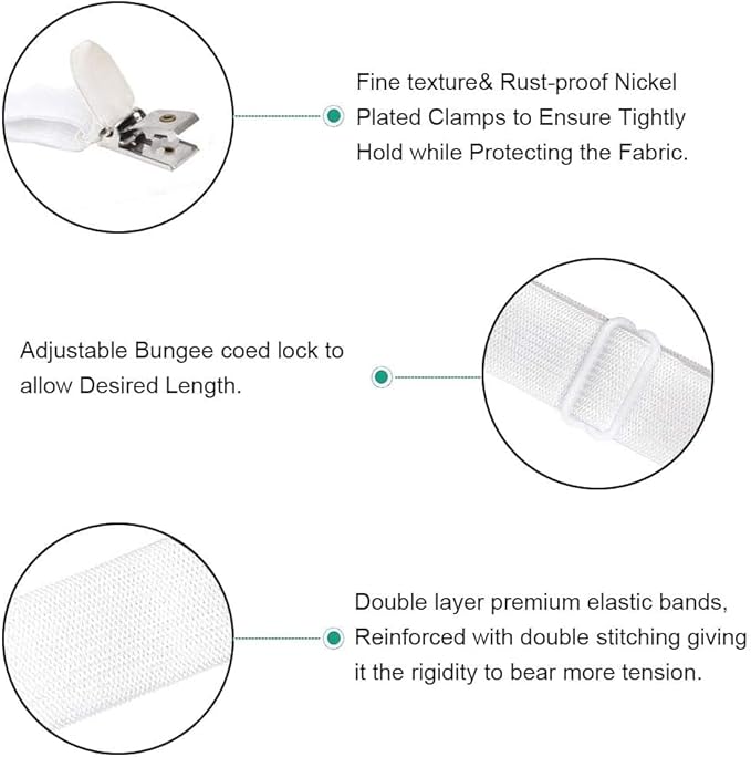 8Pcs Adjustable Bed Sheet Straps Clips, Elastic Mattress Sheet Fasteners Holder and Suspenders, Grippers to Hold Sheet, Mattress, Sofa, Couch, Table Cloth, Recliner Ironing Board Cover and More