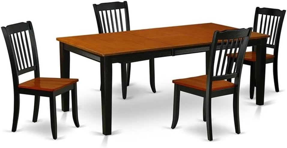 East West Furniture QUDA5-BCH-W 5 Piece Dinette Set for 4 Includes a Rectangle Dining Table with Butterfly Leaf and 4 Dining Room Chairs, 40x78 Inch, Black & Cherry