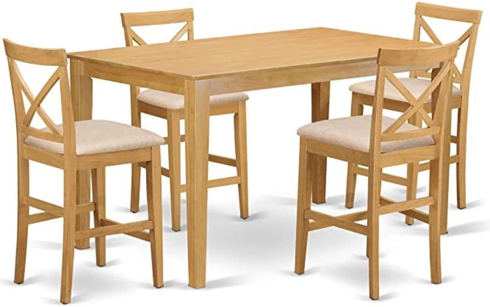 East West Furniture CAPU5H-OAK-C 5 Piece Kitchen Counter Height Dining Table Set Includes a Rectangle Dining Room Table and 4 Linen Fabric Upholstered Chairs, 36x60 Inch, Oak
