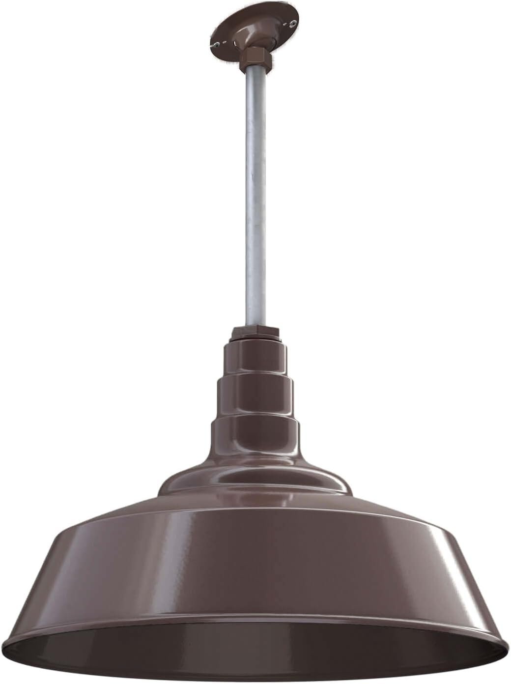 Steel Lighting Co. Manhattan Warehouse Light | Ceiling Mounted Pendant | 20 inch Dome | 12 inch Galvanized Sloped Stem | Large Steel Barn Light Made in America | Dark Bronze Interior/Exterior