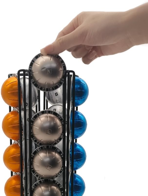 Vertuo Pod Holder Carousel Stand for 35 Nespresso Vertuo Capsule Storage Organizer with Extra Space for Coffee Mate Silent Rolling，Black