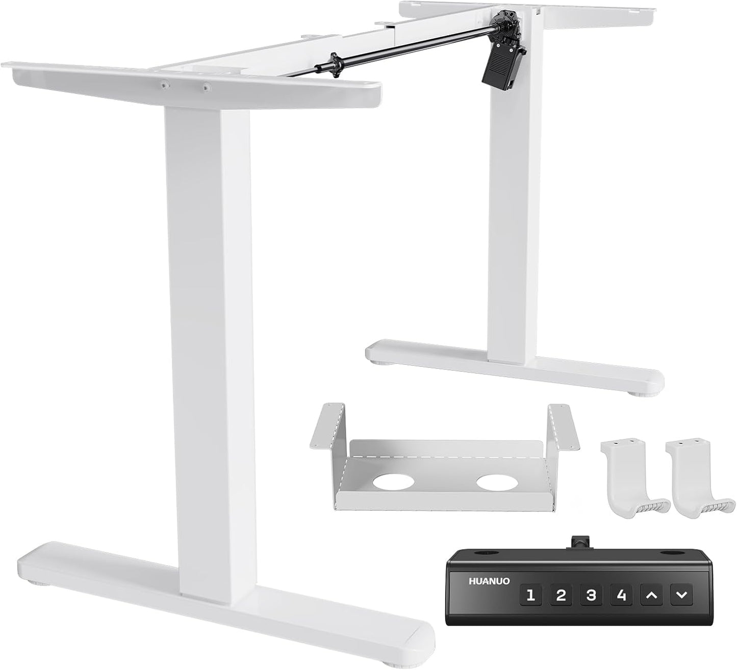 HUANUO Standing Desk Frame with 220lbs Powerful Brushless Motor, Thick T-Shaped Adjustable Desk Legs Made of Automotive-Grade Steel, for Max 75″ x 35″ Desktop, for Home Office, White Frame Only