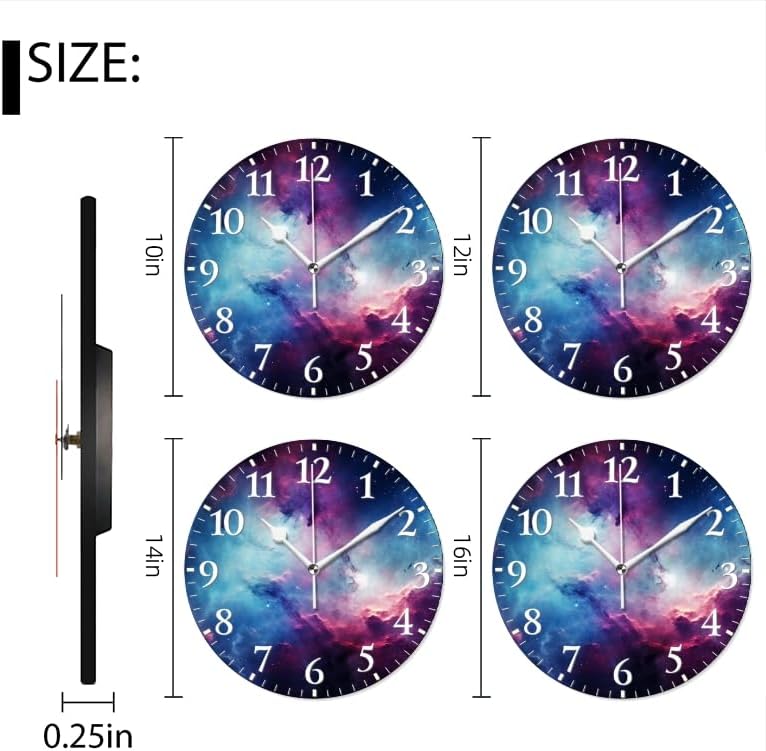 Nebula Wall Clock Non-Ticking Silent Clocks Battery Operated Analog Decor Clock for Home-Amazing Nebula with Blue and Purple Colors(12inch)