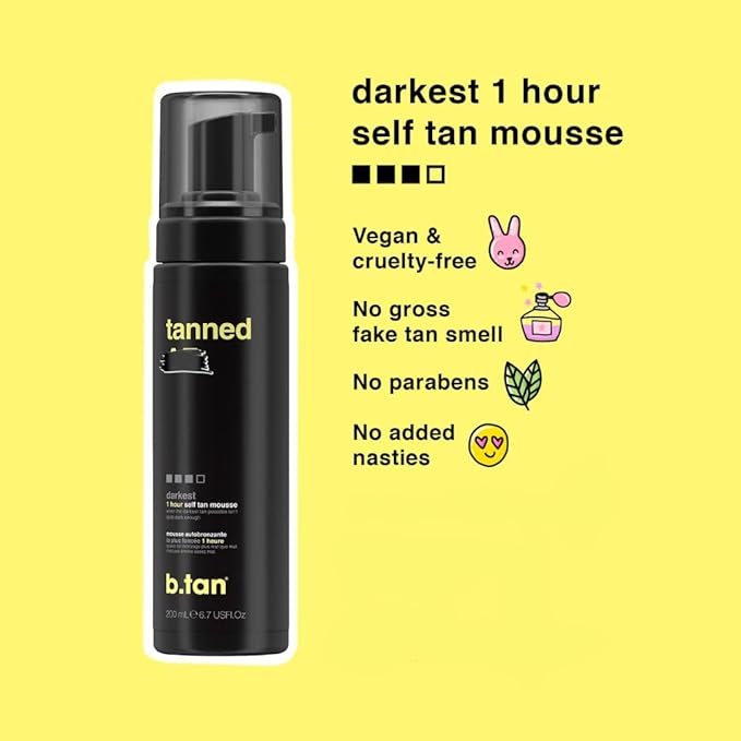 b.tan Dark Self Tanner Gift Box | Anytime Glow Getter Bundle - 2 Pack Sunless Tanning Mousse with Mitt, 1 Hour Express Fake Tan Foam, Best Christmas Stocking Stuffer Fast Bronze, Face & Body