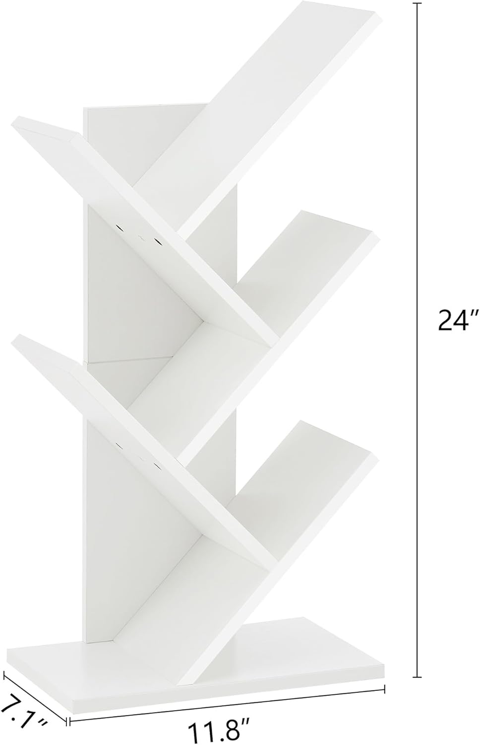 Hoctieon 4 Tier Tree Bookshelf, 4 Shelf Bookcase, Free Standing Tree Bookcase, Display Floor Standing Shelf for Books, Book Organizer Shelves for Home Office, Living Room, Bedroom, White