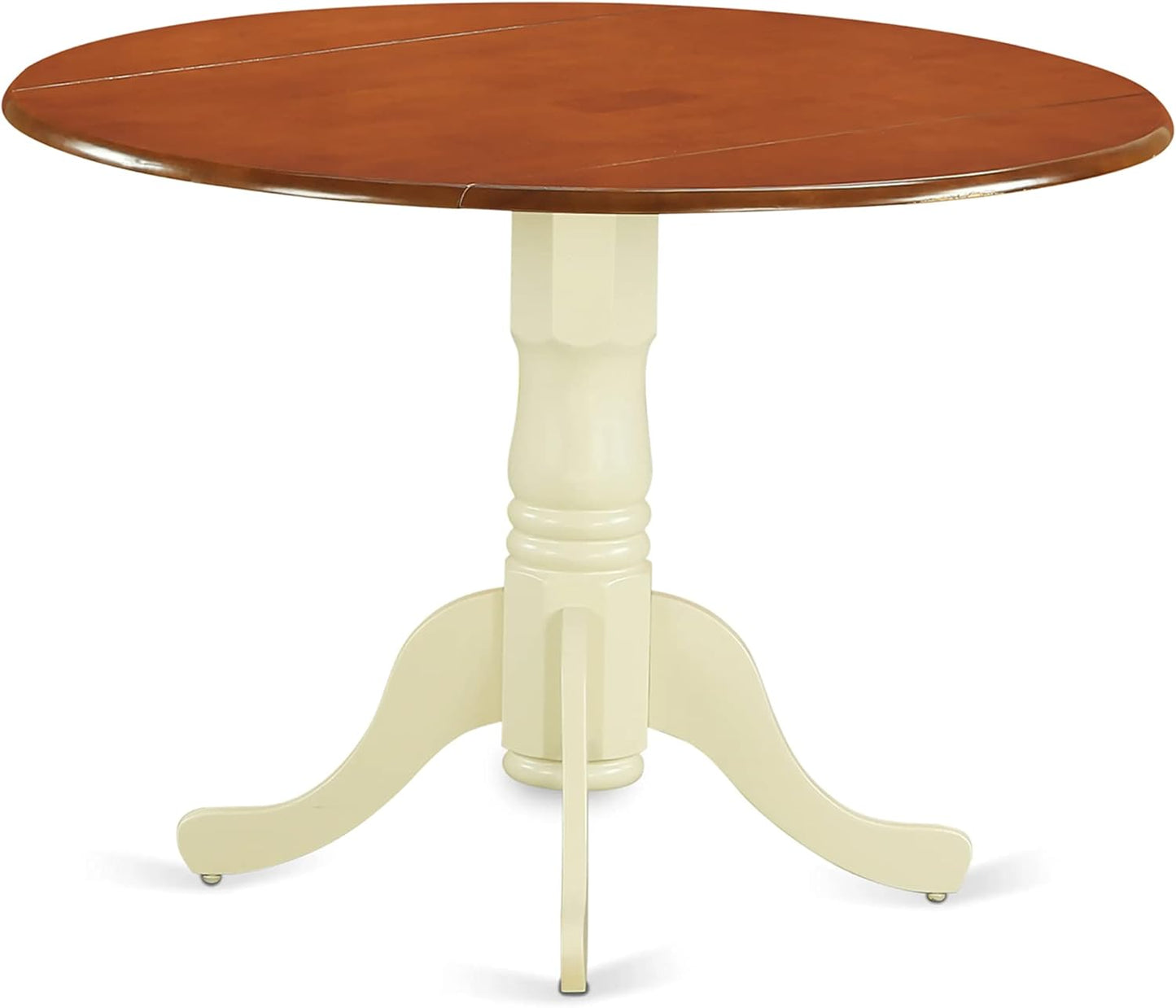 East West Furniture DLQU5-BMK-W 5 Piece Dining Table Set for 4 Includes a Round Kitchen Table with Dropleaf and 4 Dining Room Chairs, 42x42 Inch, Buttermilk & Cherry