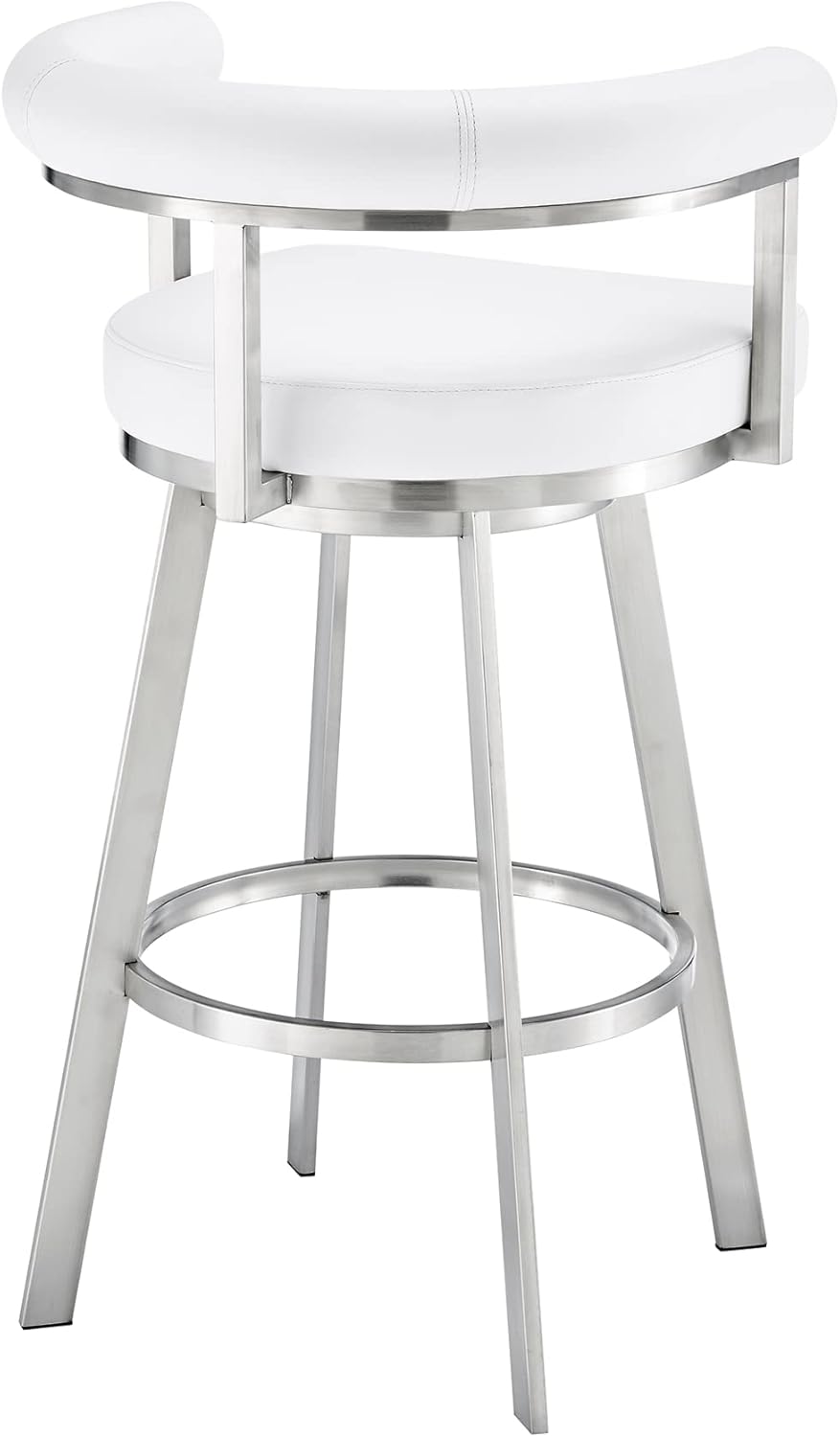 Armen Living Magnolia Swivel Bar Stool in Brushed Stainless Steel with White Faux Leather