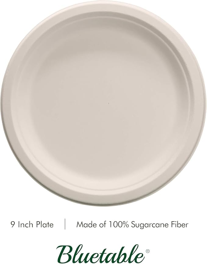 Compostable Paper Plates 9 Inch Bulk Plates [1000 Case Pack] - Biodegradable Made from 100% Sugarcane - Heavy Duty Disposable - Eco Friendly - Bagasse Dinner Natural Recycled Plate [1000 Case]