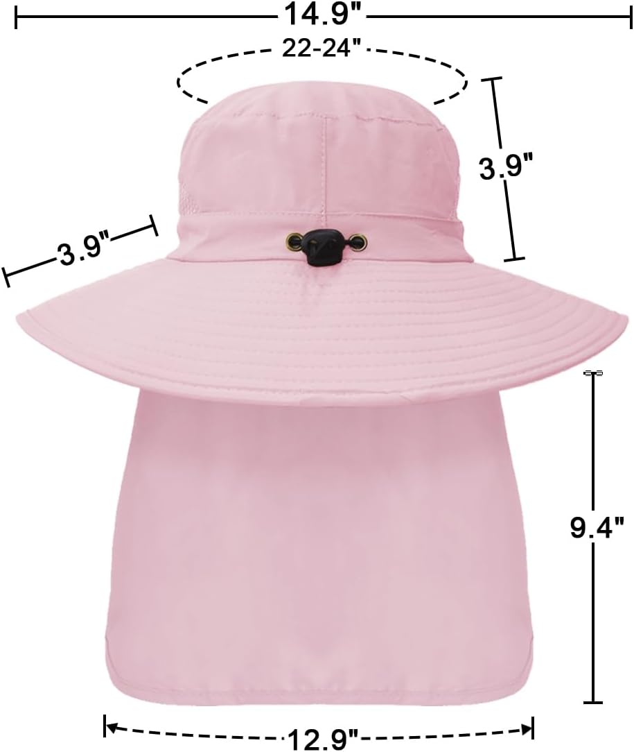 Outdoor Sun Hats with Stowable Neck Flap for Men Women UPF 50+ Mesh Summer Bucket Hat Wide Brim for Fishing Safari Hiking