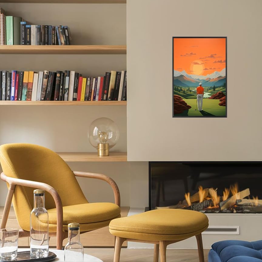 Trendy Golf Course Poster Golf Theme Canvas Wall Art Aesthetic Sunset Sports Landscape Pictures Prints Painting For Living Room Bedroom Office Wall Decor 24x36in Wframed