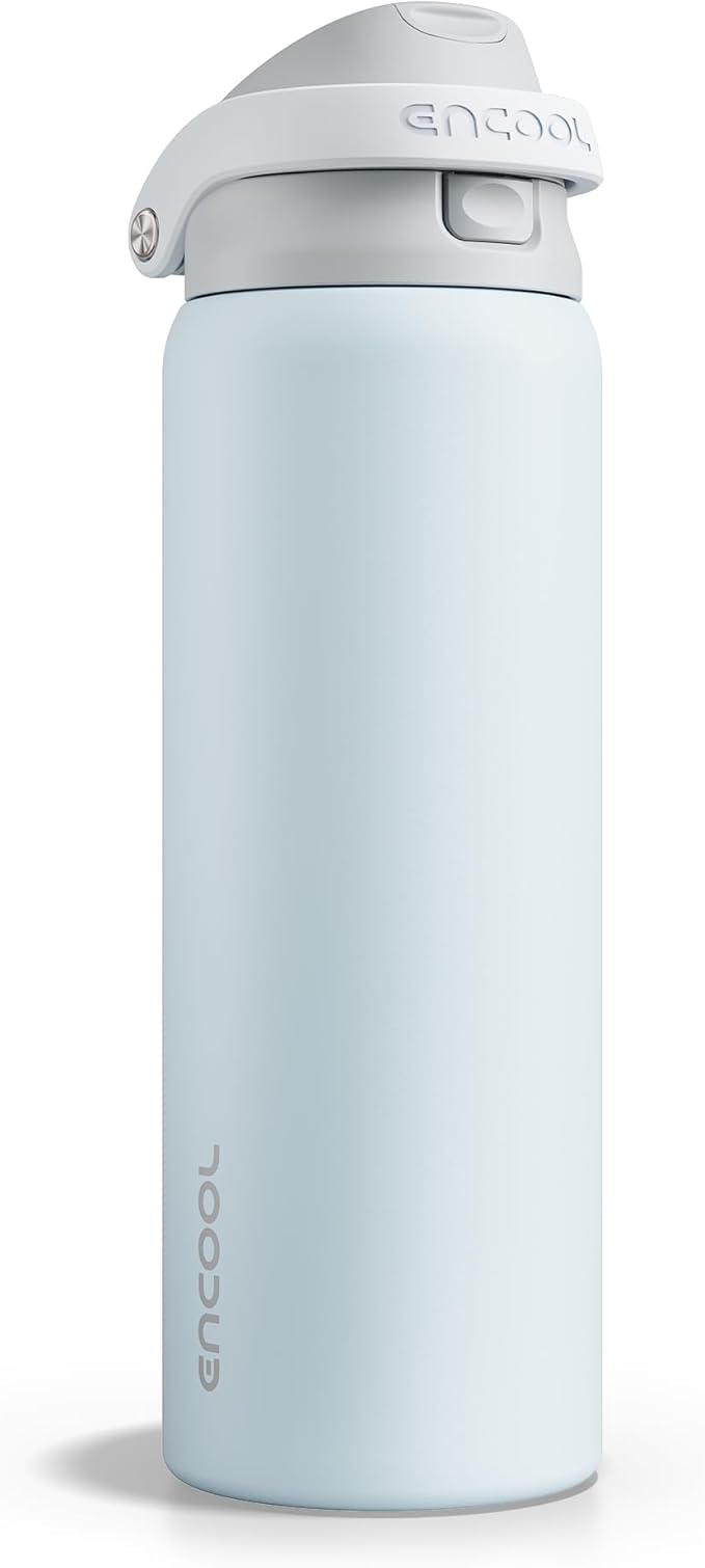 ENCOOL Leakproof Insulated Water Bottle with Straw Dual-Sip Water Bottle Bag-Safe Design for Work, Commute & Gym – Keeps Drinks Cold All Day, 32 oz, Misty Grey