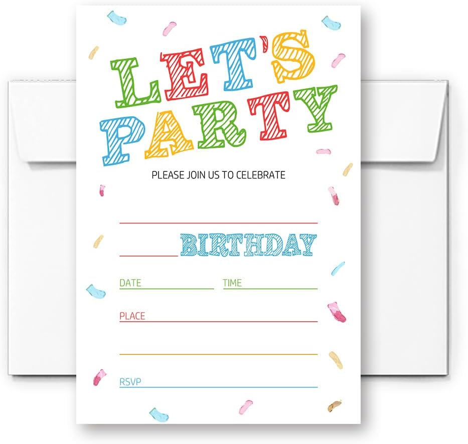 Birthday Invitations with Colorful Design, Birthday Invitations for Boys Teens Kids Girls, Birthday Invitations, birthday party invitations. (Let's Party(081))