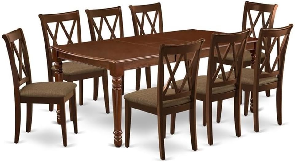East West Furniture DOCL9-MAH-C 9 Piece Kitchen Table & Chairs Set Includes a Rectangle Dining Table with Butterfly Leaf and 8 Linen Fabric Dining Room Chairs, 42x78 Inch, Mahogany