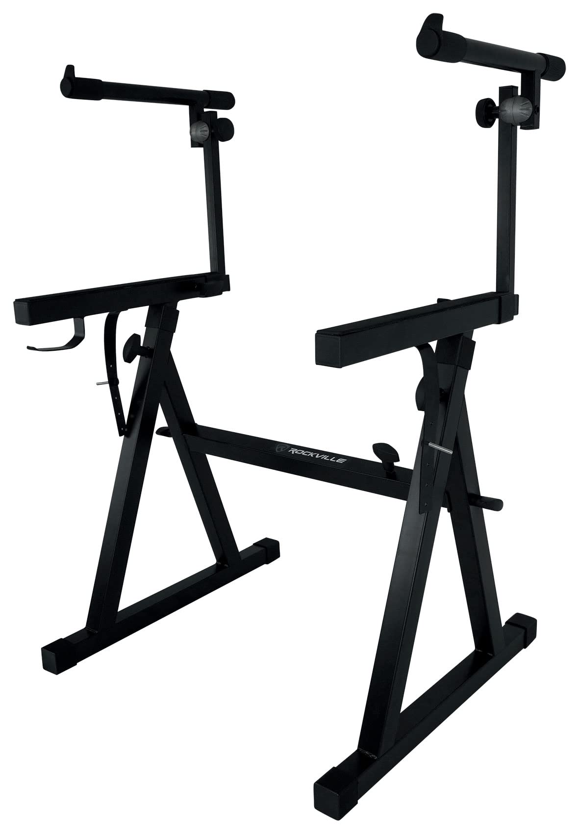 Rockville Z55 Z-Style 2-Tier Piano Keyboard Stand W/ Bag & Headphone Hook - Portable & Sturdy, Height & Width Adjustable, Fits 5