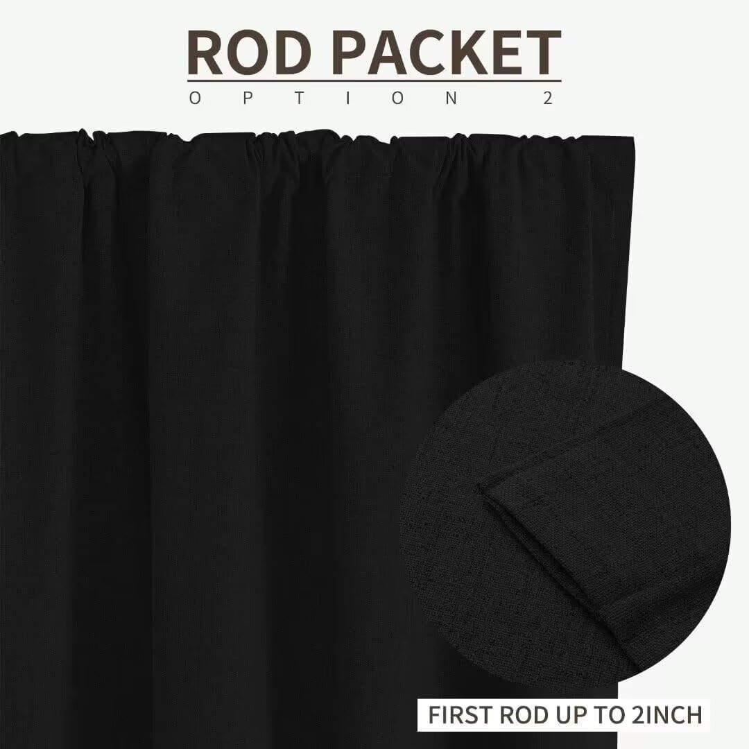 Joydeco Natural Linen Curtains 84 inch Length 2 Panels Set Burg 100% Blackout Patio Door Curtain Room Darkening Sliding Door Curtains Thermal Insulated Back tab Rod Pocket(105x84 inch, Black)