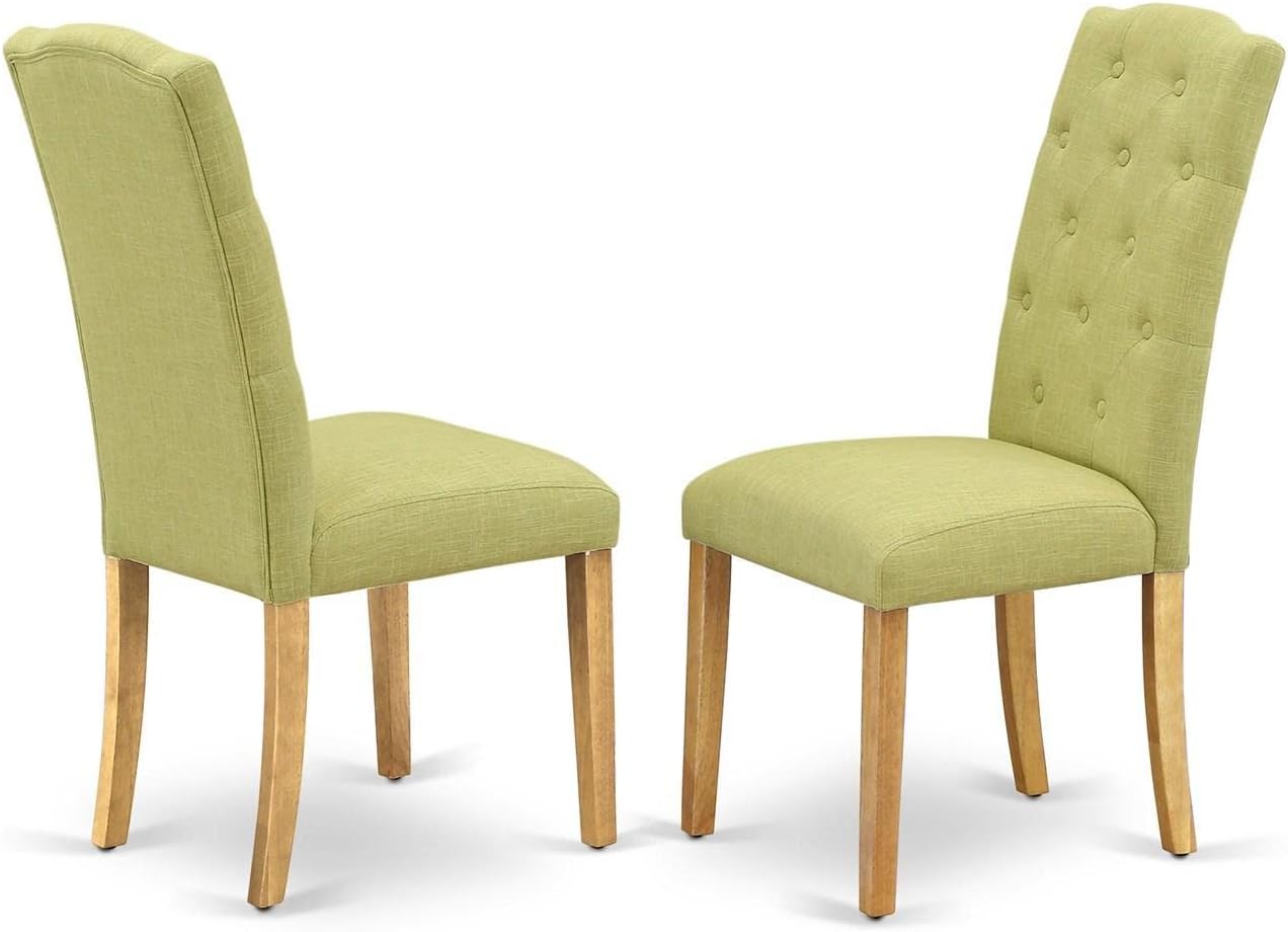 East West Furniture DLCE3-OAK-07 3 Piece Dining Set Contains a Round Dining Room Table with Dropleaf and 2 Limelight Linen Fabric Upholstered Parson Chairs, 42x42 Inch, Oak