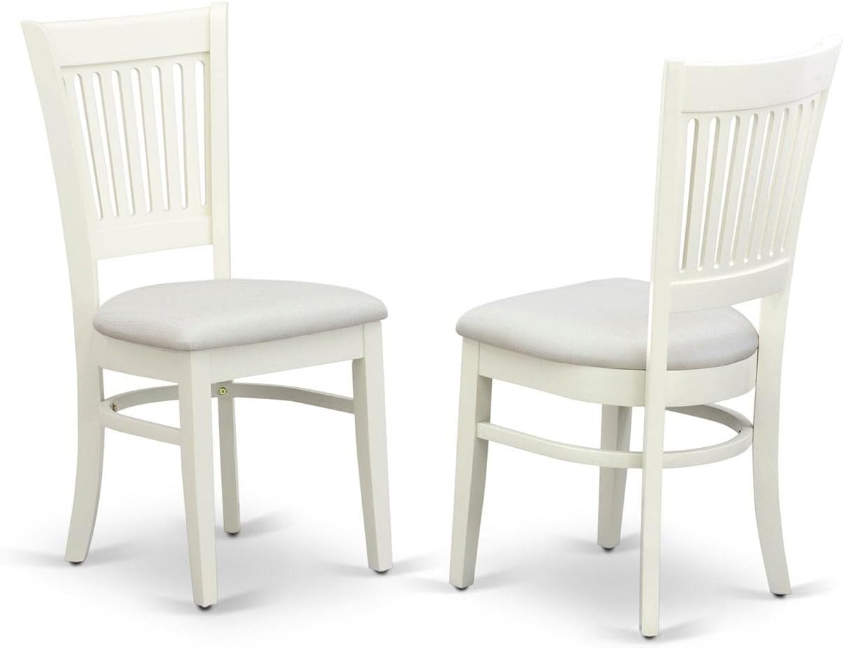East West Furniture HLVA3-LWH-C 3 Piece Kitchen Table & Chairs Set Contains a Round Dining Table with Pedestal and 2 Linen Fabric Dining Room Chairs, 42x42 Inch, Linen White
