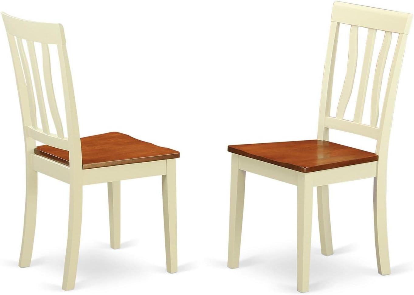 East West Furniture SUAN3-BMK-W 3 Piece Dining Room Table Set Contains a Round Dining Table with Dropleaf & Shelves and 2 Wood Seat Chairs, 42x42 Inch, Buttermilk & Cherry