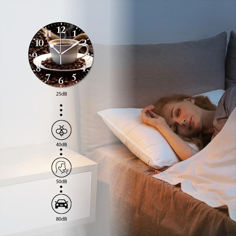 Coffee Wall Clock Non-Ticking Silent Clocks Battery Operated Analog Decor Clock for Home-Cup of Steaming Coffee Surrounded by Scattered Coffee Beans(12inch)