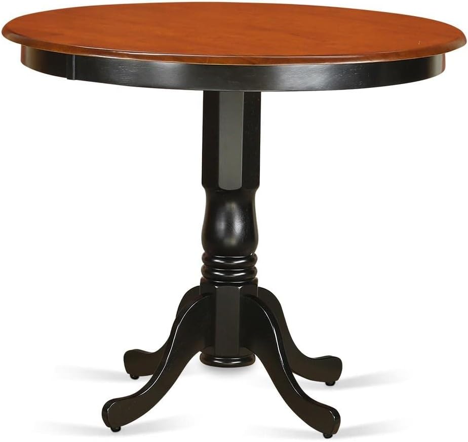 East West Furniture TRCH5-BLK-C 5 Piece Kitchen Counter Height Dining Table Set Includes a Round Pub Table and 4 Linen Fabric Upholstered Chairs, 42x42 Inch, Black & Cherry