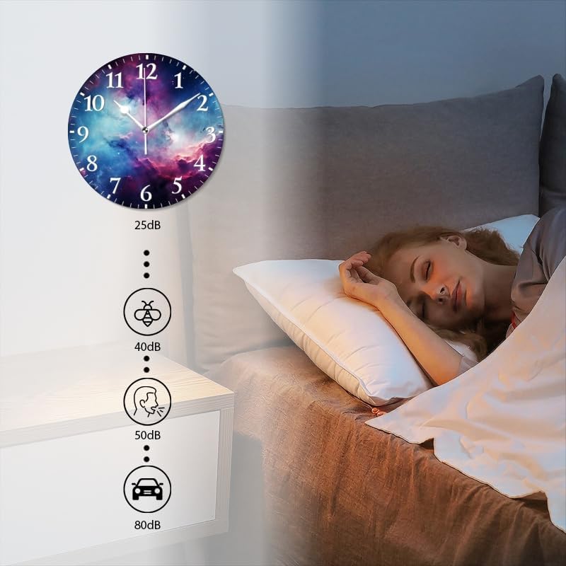 Nebula Wall Clock Non-Ticking Silent Clocks Battery Operated Analog Decor Clock for Home-Amazing Nebula with Blue and Purple Colors(14inch)