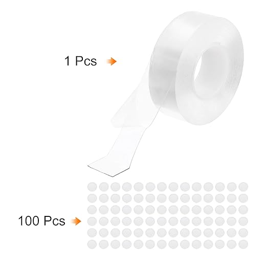 PATIKIL Double Sided Tape Heavy Duty, Transparent Nano Adhesive Mounting Tape for Picture Hanging Walls Decor, 1 Roll 5mx25mmx1mm Strip & 100 Pcs 8mmx1mm Circle
