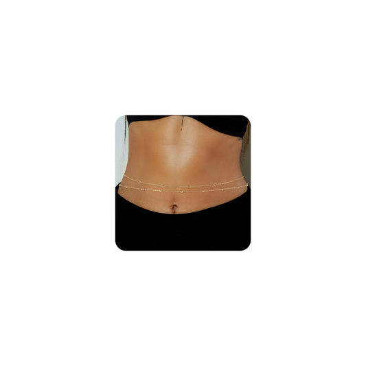 HSWYFCJY 1PCS/2PCS Gold Waist Chain for Women - Adjustable Bead Belly Chain Jewelry Accessories for Sexy Bikini, Waterproof Layered Summer Body Belt Chains for Beach, Party, 26.7"+9.8" Extender