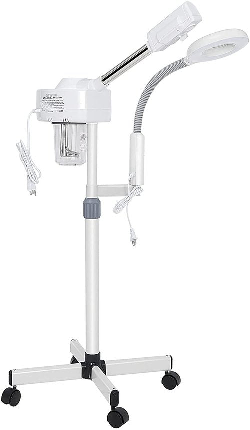 BBBuy 2 in 1 Facial Steamer Professional Nano Ionic Face Deep Cleansing Hydration with 5X Magnifying LED Lamp & Rolling Wheels, High Frequency, Portable Home Spa Salon Beauty Skin Care Equipment