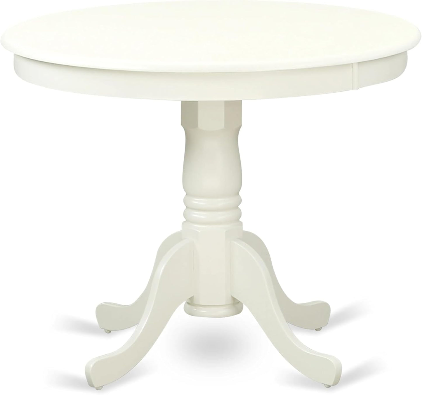 East West Furniture ANAV3-LWH-W 3 Piece Dining Table Set for Small Spaces Contains a Round Kitchen Table with Pedestal and 2 Kitchen Dining Chairs, 36x36 Inch, Linen White