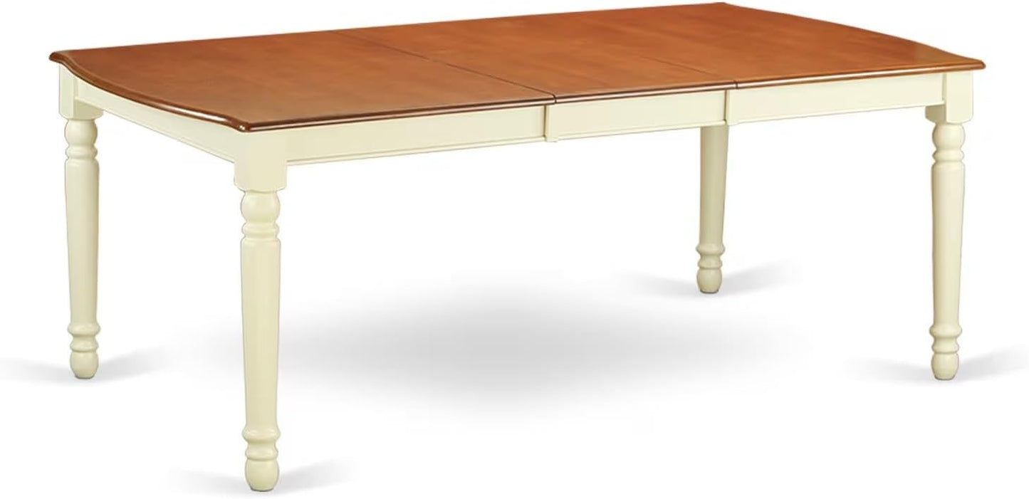 East West Furniture DOQU7-WHI-W 7 Piece Dining Room Table Set Consist of a Rectangle Wooden Table with Butterfly Leaf and 6 Kitchen Dining Chairs, 42x78 Inch, Buttermilk & Cherry